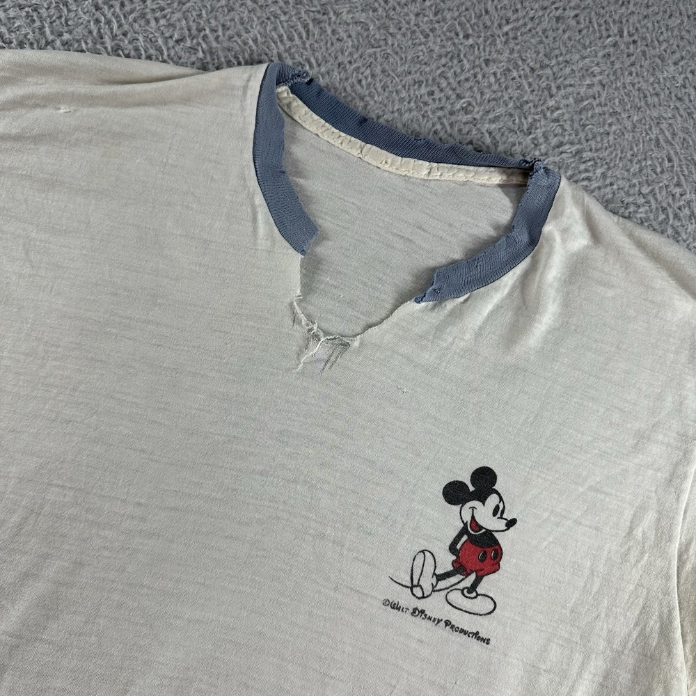 VINTAGE 70s 80s Disney Mickey Mouse Shirt Mens Medium White Paper Thin‎ Thrashed